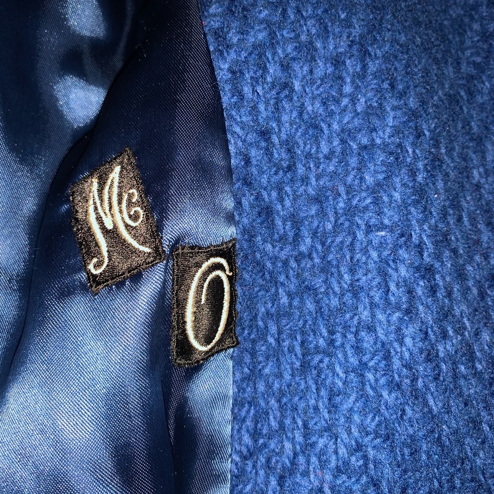 Penny Lane Blue Textured Lined (Fox?) Fur Trim Union Made Swing Coat - Picture 10 of 14
